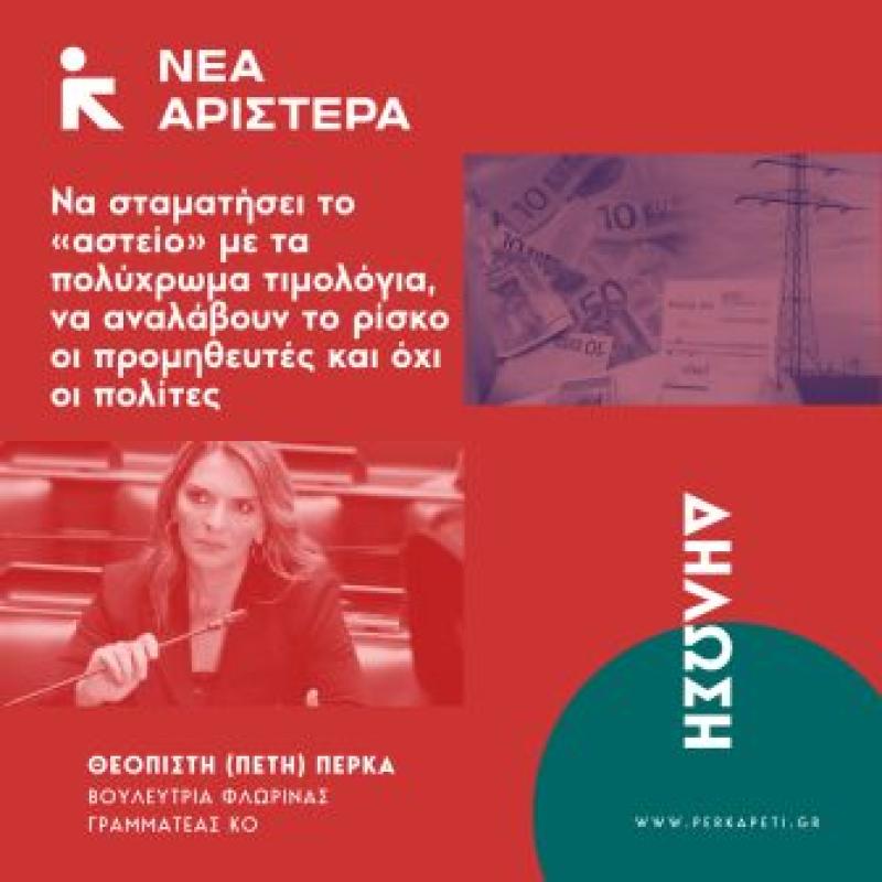 Πέτη Πέρκα: Να σταματήσει το «αστείο» με τα πολύχρωμα τιμολόγια, να αναλάβουν το ρίσκο οι προμηθευτές και όχι οι πολίτες