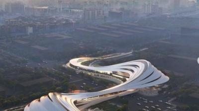 Ενα μοντέρνο Κέντρο πολιτισμού στη Χσιάν της Κίνας πάνω σένα αυτοκινητόδρομο. Επιτεύγματα ενός νέου κόσμου